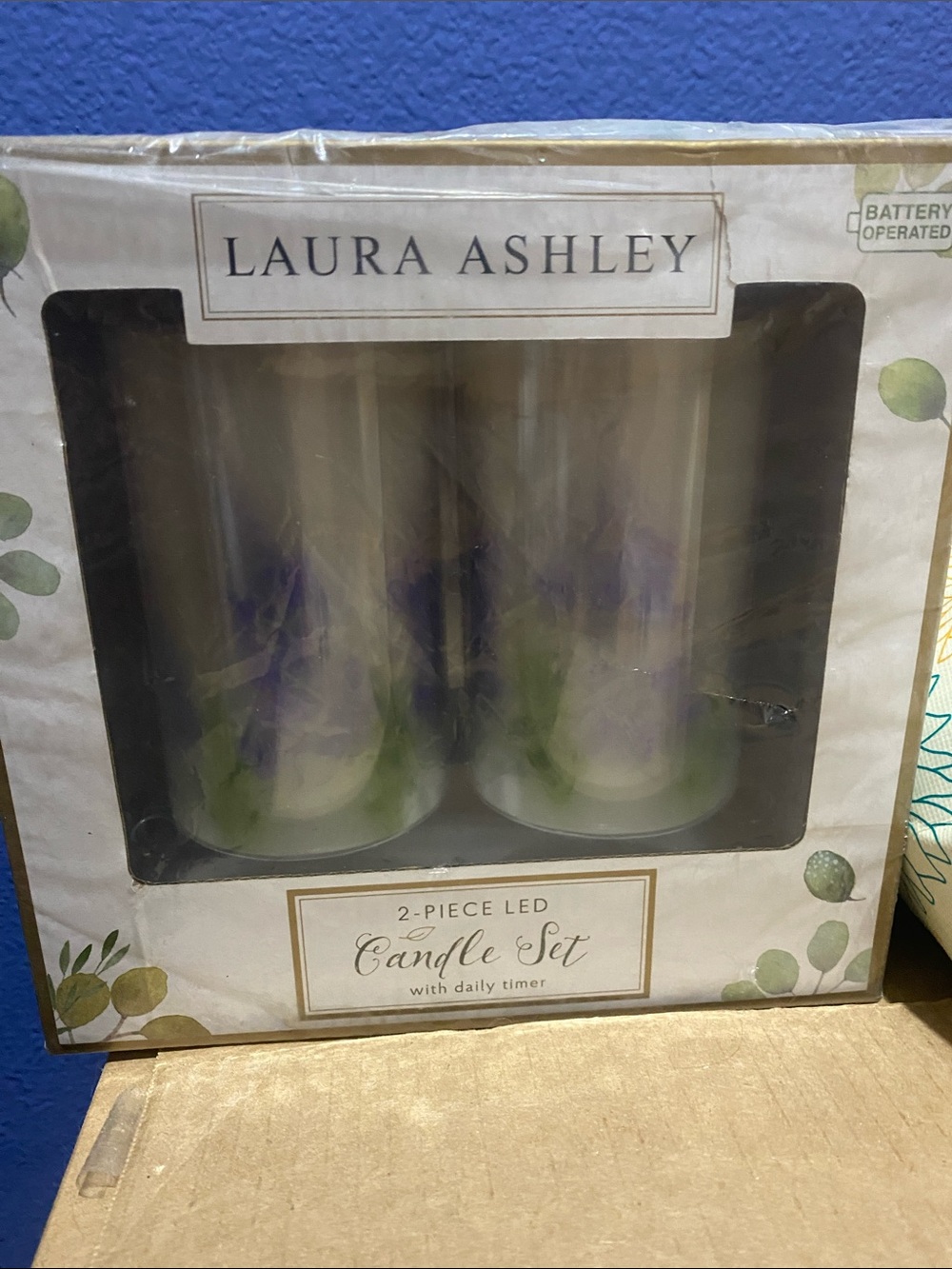 Laura Ashley White LED Floral Pillar Candle Set with Lavender Accents